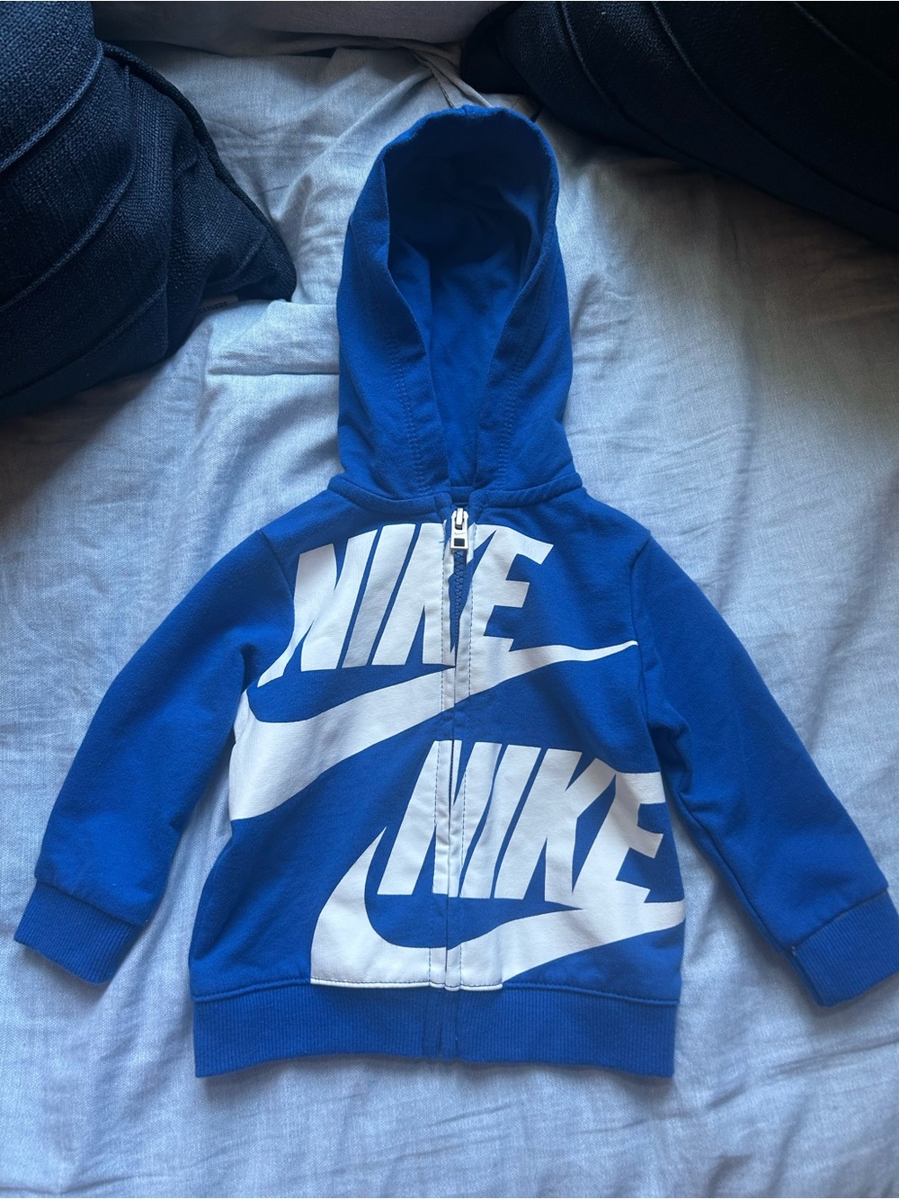 Nike baby Blue Hooded Zip Sweatshirt with White Logo